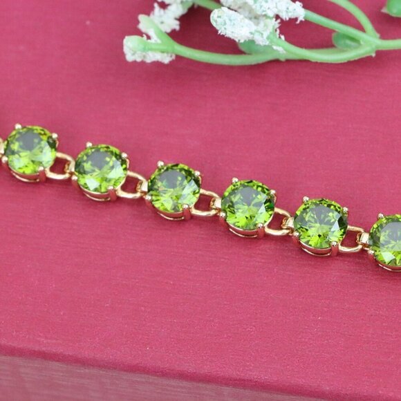 "Green Crystal Rose Gold Bracelet with Round Stones, XPBL1028 - Picture 11 of 12
